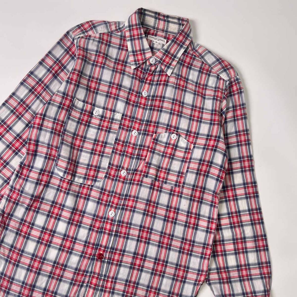 USA制 ENGINEERED GARMENTS NEW YORK エンジニアドガーメンツ チェック 貓目ボタン 山ポケ 長袖 ワークシャツ S/レッド×ブルー系 メンズ