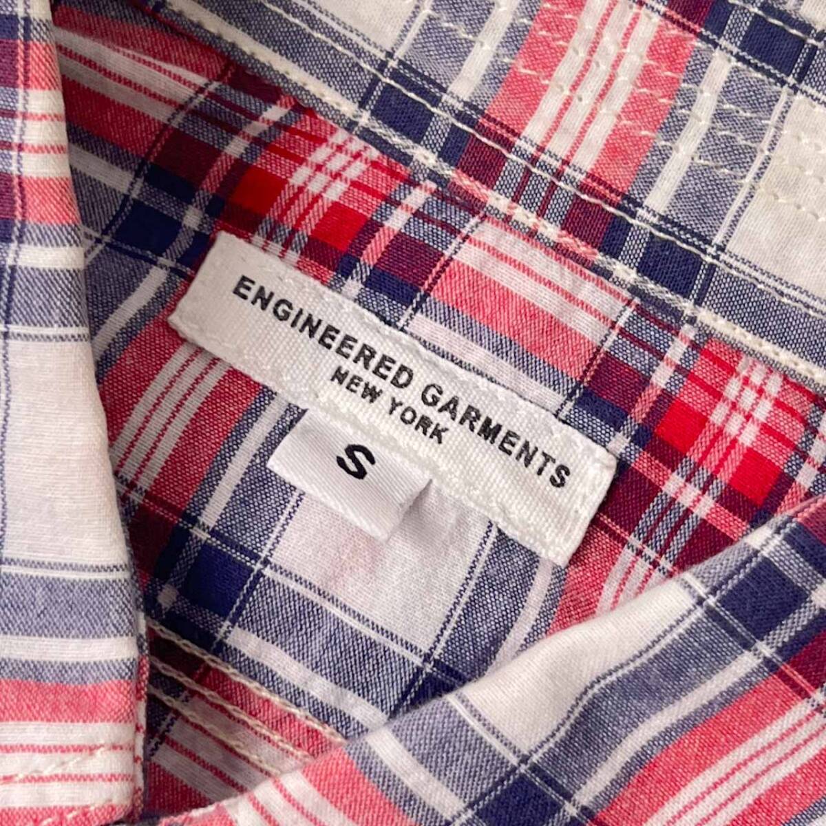 USA制 ENGINEERED GARMENTS NEW YORK エンジニアドガーメンツ チェック 貓目ボタン 山ポケ 長袖 ワークシャツ S/レッド×ブルー系 メンズ