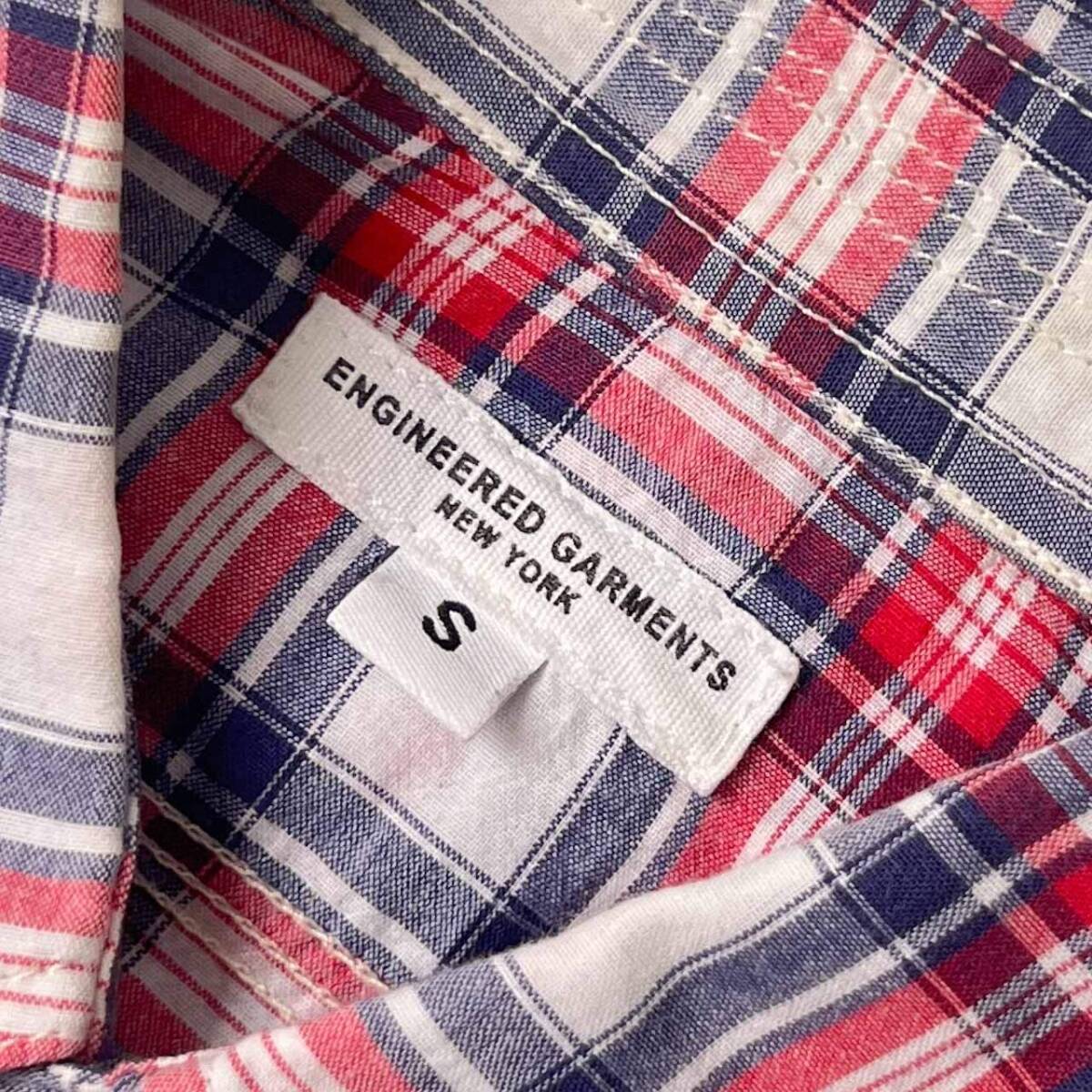 USA制 ENGINEERED GARMENTS NEW YORK エンジニアドガーメンツ チェック 貓目ボタン 山ポケ 長袖 ワークシャツ S/レッド×ブルー系 メンズ