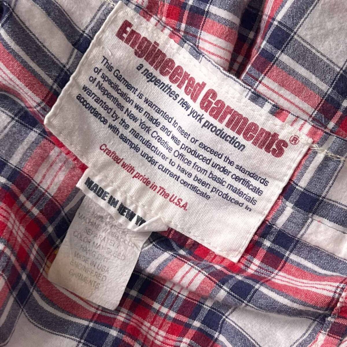 USA制 ENGINEERED GARMENTS NEW YORK エンジニアドガーメンツ チェック 貓目ボタン 山ポケ 長袖 ワークシャツ S/レッド×ブルー系 メンズ