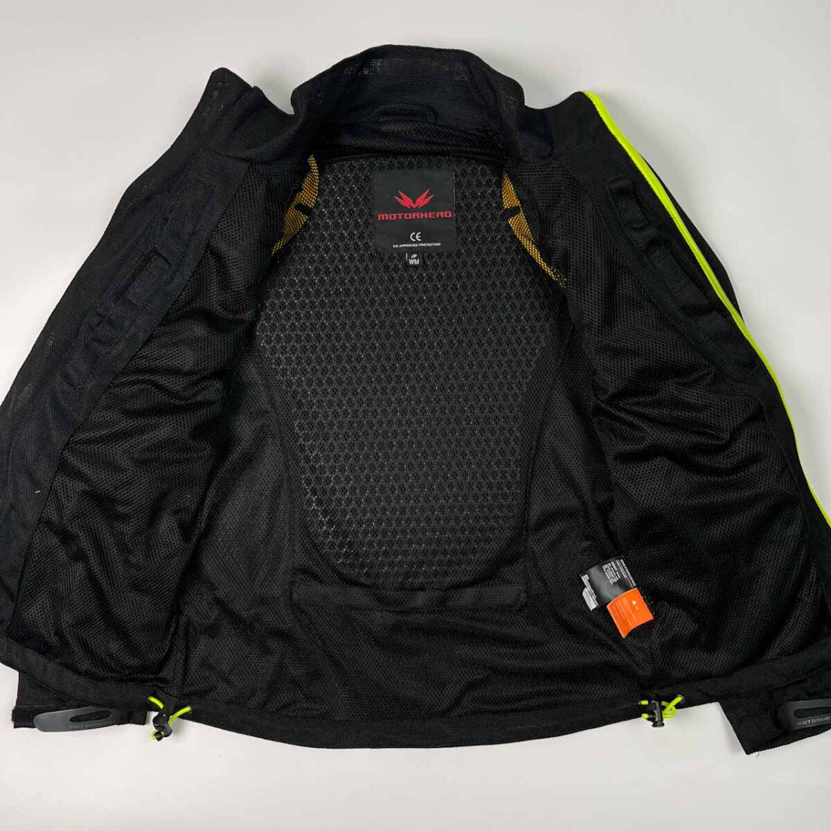 MOTORHEAD モーターヘッド 肩,肘,背中プロテクター入り ライディング フルメッシュ ジャケット バイクウェア W/M /ブラック×蛍光イエロー