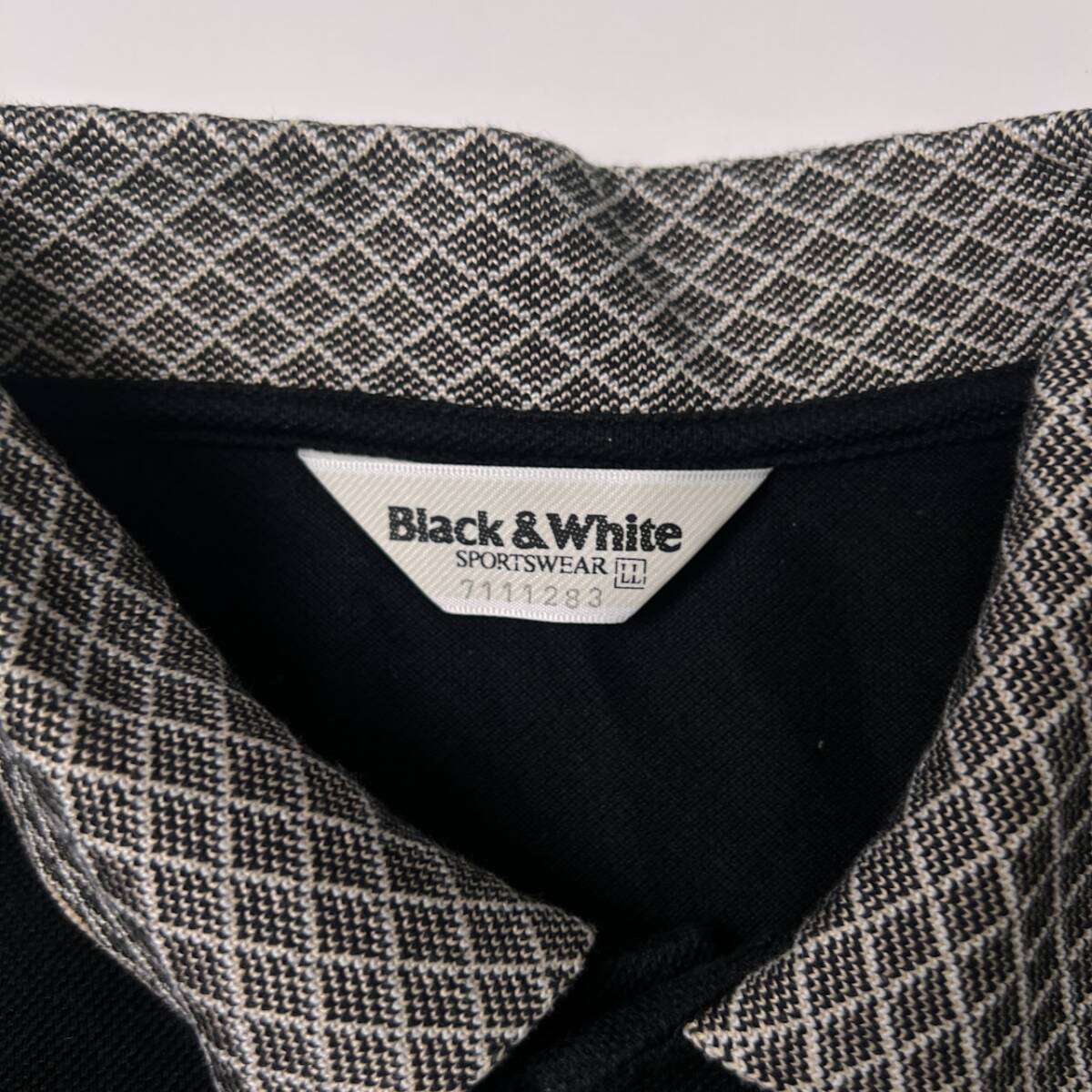 Black & White ブラックアンドホワイト 長袖ポロシャツ LL/ブラック/ゴルフ/鹿の子の画像4
