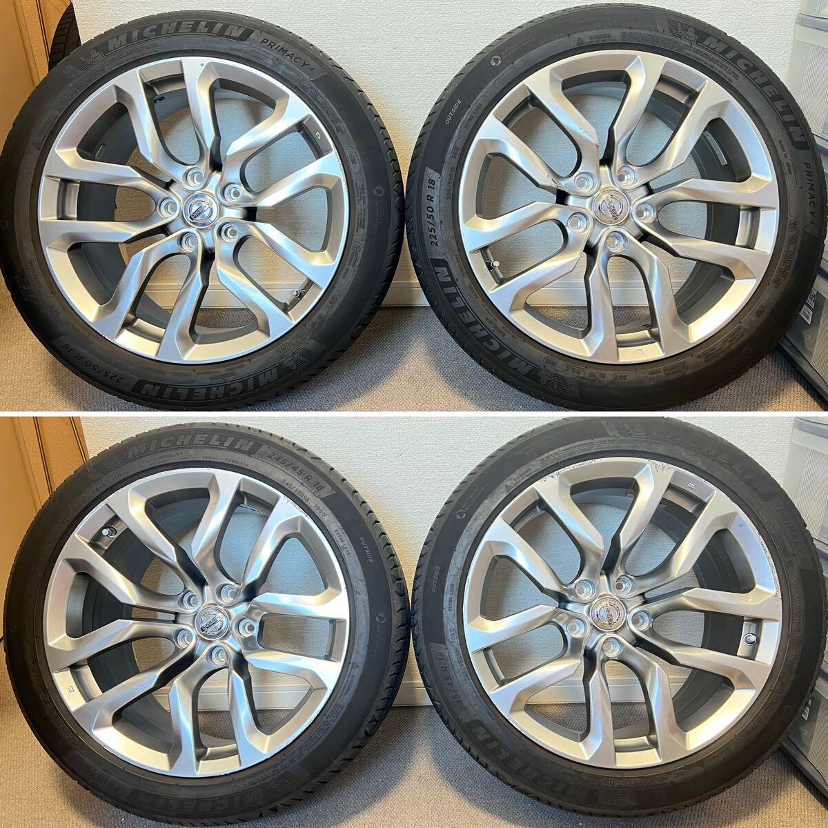 【手渡しのみ】岐阜発 日産純正 フェアレディ Z34 ホイール PCD114.3 18インチ 8J +43 225/50R18 9J +15 245/45 R18 スカイライン シルビア フェアレディZ Z34日産純正タイヤホイール セット 4本