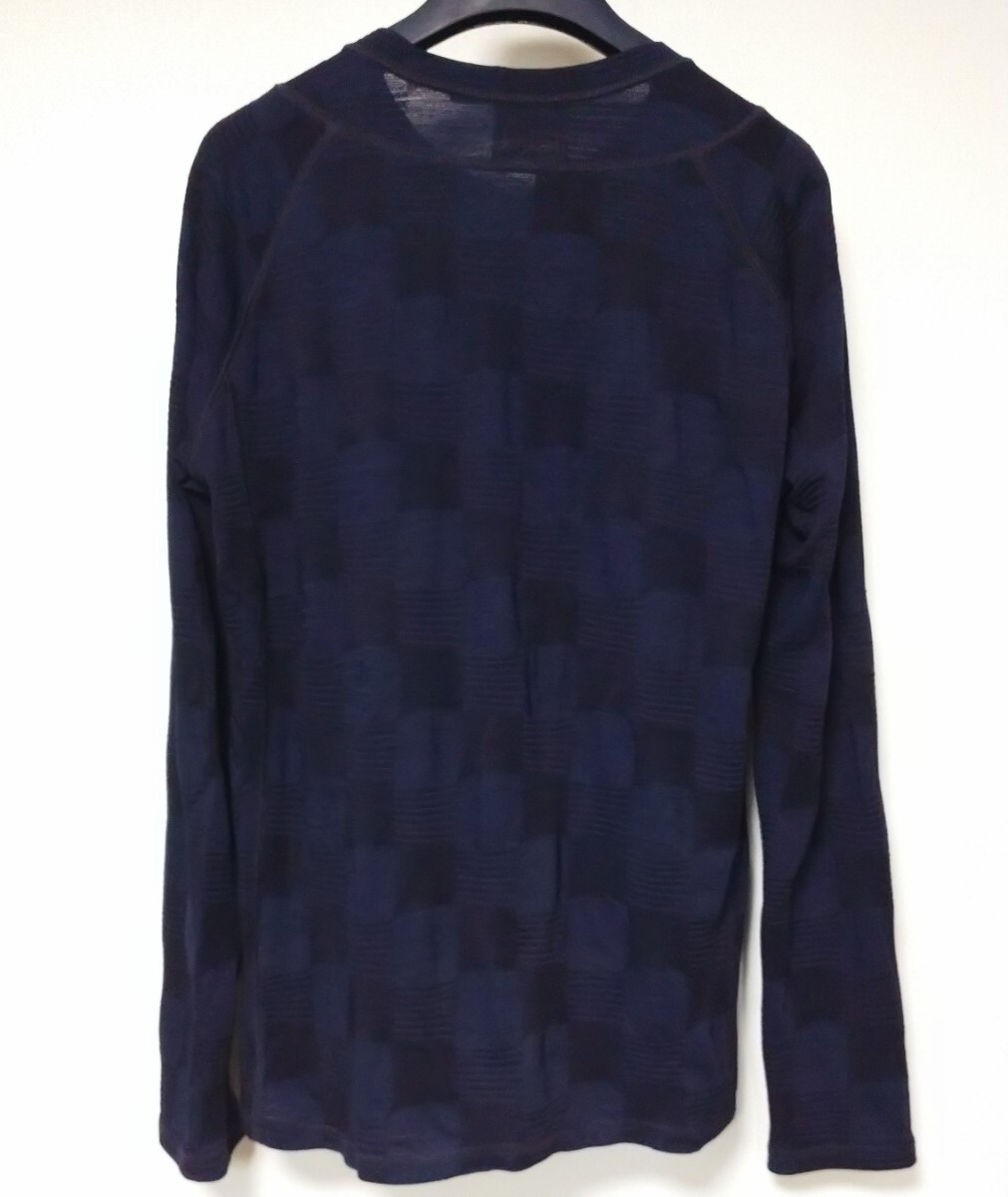 ルイヴィトン ヘンリーネック長袖カットソー ダミエ柄 ロゴ刺繍 濃紺 S