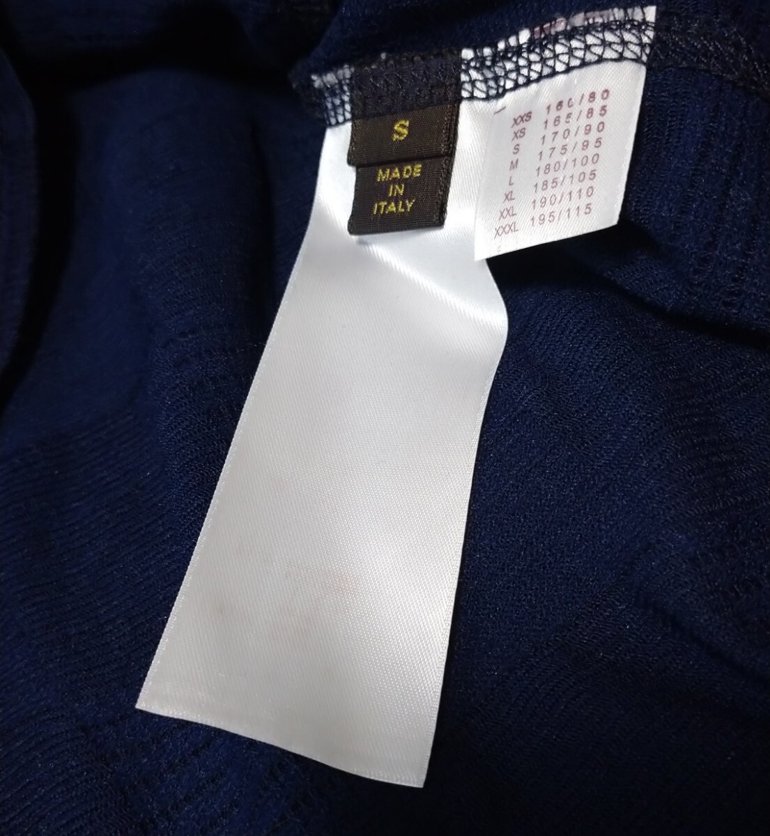 ルイヴィトン ヘンリーネック長袖カットソー ダミエ柄 ロゴ刺繍 濃紺 S