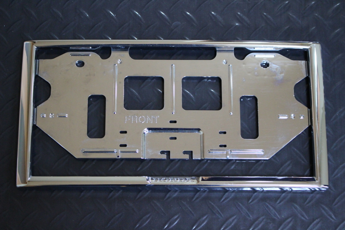 HONDAホンダ純正OP■シルバーメッキナンバーフレーム■N-BOX?N-ONE?N-VAN?フィット?ヴェゼル?CR-V等■2枚【フロント?リア】