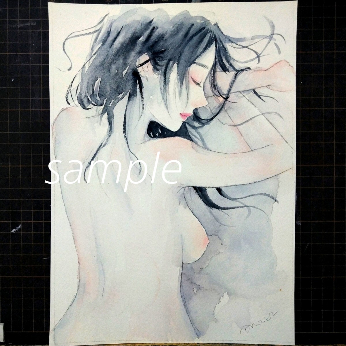 肉筆原画 水彩画 ドローイング 美人画 絵画 手描きイラスト