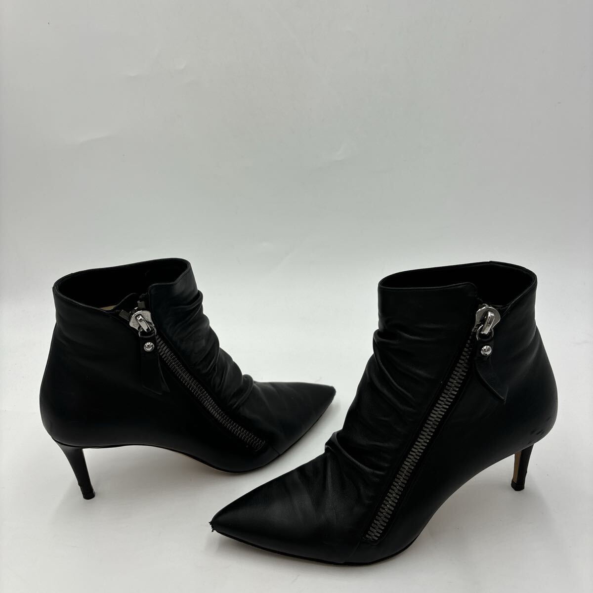 * с коробкой Италия производства ' ощущение роскоши избыток ' JIMMY CHOO Jimmy Choo натуральная кожа боковой Zip Short / каблук ботинки EU36 22.5cm женский 