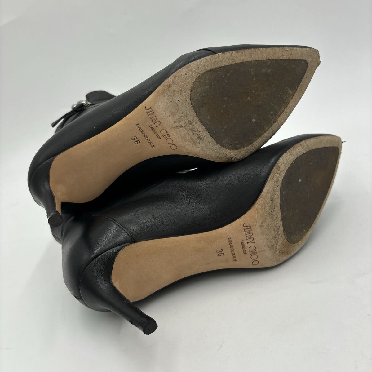 * с коробкой Италия производства ' ощущение роскоши избыток ' JIMMY CHOO Jimmy Choo натуральная кожа боковой Zip Short / каблук ботинки EU36 22.5cm женский 