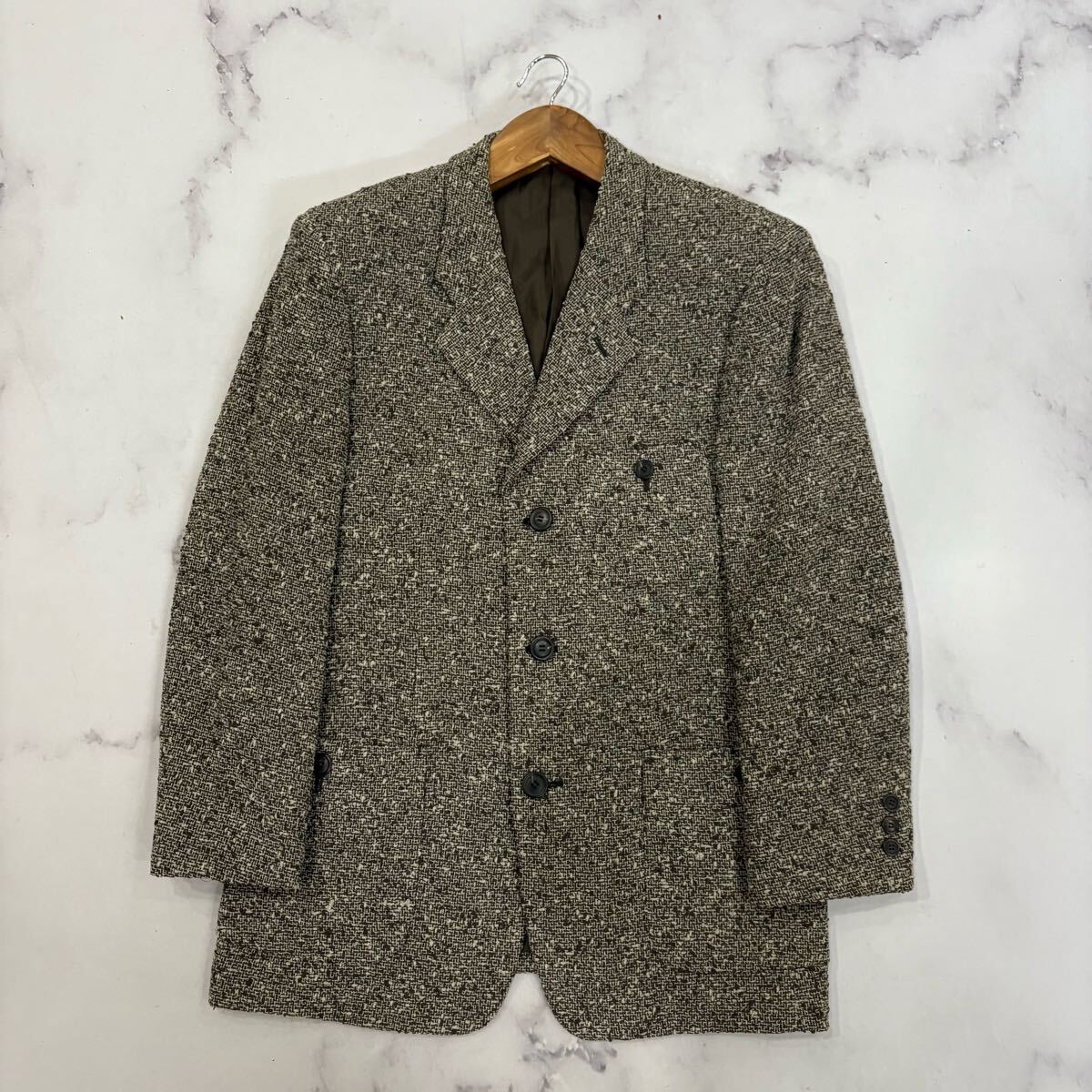 AB ■ 日本制 '希少 90's ビンテージ' ISSEY MIYAKE MEN イッセイミヤケ WOOL 3釦 ツイード テーラードジャケット M メンズ アウター 古著