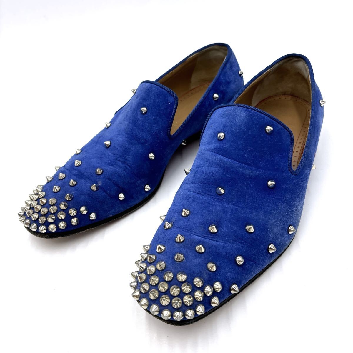 V ＊ イタリア制 '高級感溢れる' Christian Louboutin クリスチャンルブタン 本革 スタッズ オペラシューズ 革靴 ローファー EU39 24.5cm