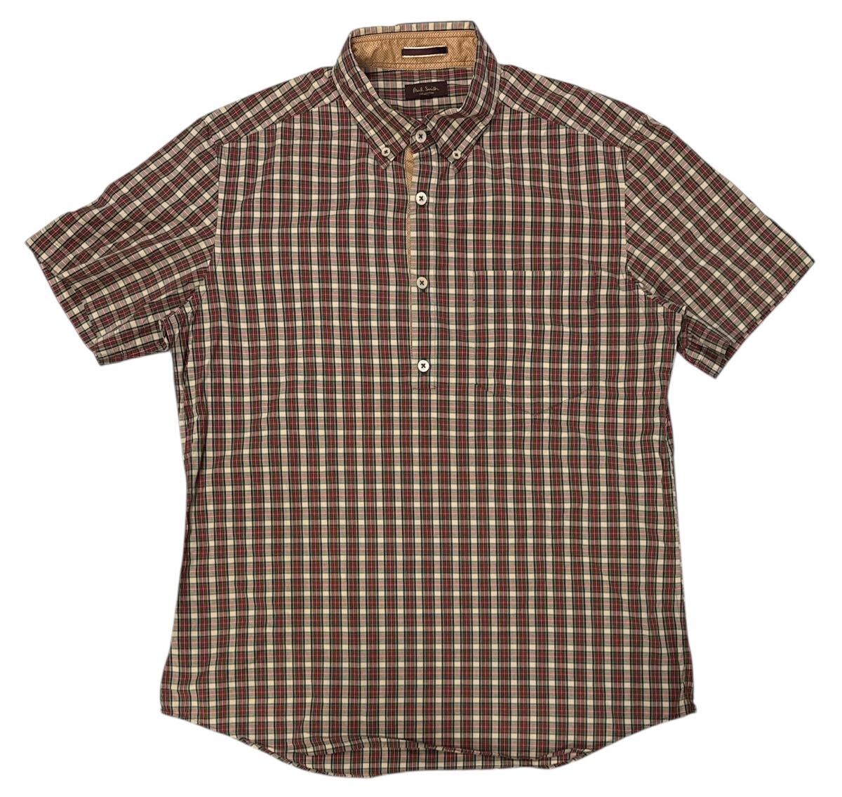 送料無(wú)料 ○ Paul Smith COLLECTION ポールスミス コレクション ○ チェック柄 プルオーバー ボタンダウン 半袖 シャツ L 