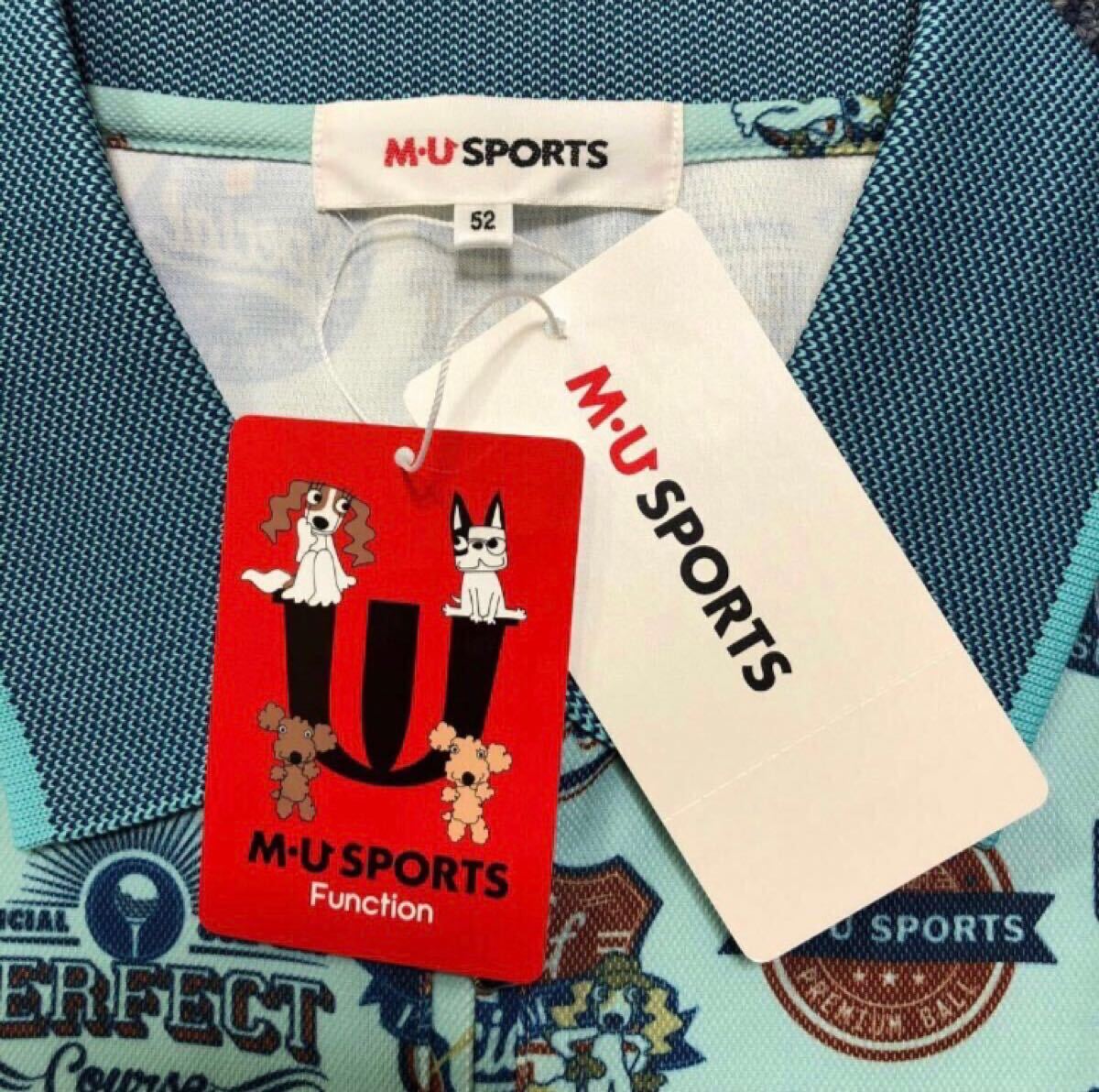 送料無料 未着用 タグ付 定価2.5万 ● M.U SPORTS ミエコウエサコ ● ロゴ総柄 吸汗速乾 UVカット 長袖 ハーフジップ ゴルフシャツ_画像4