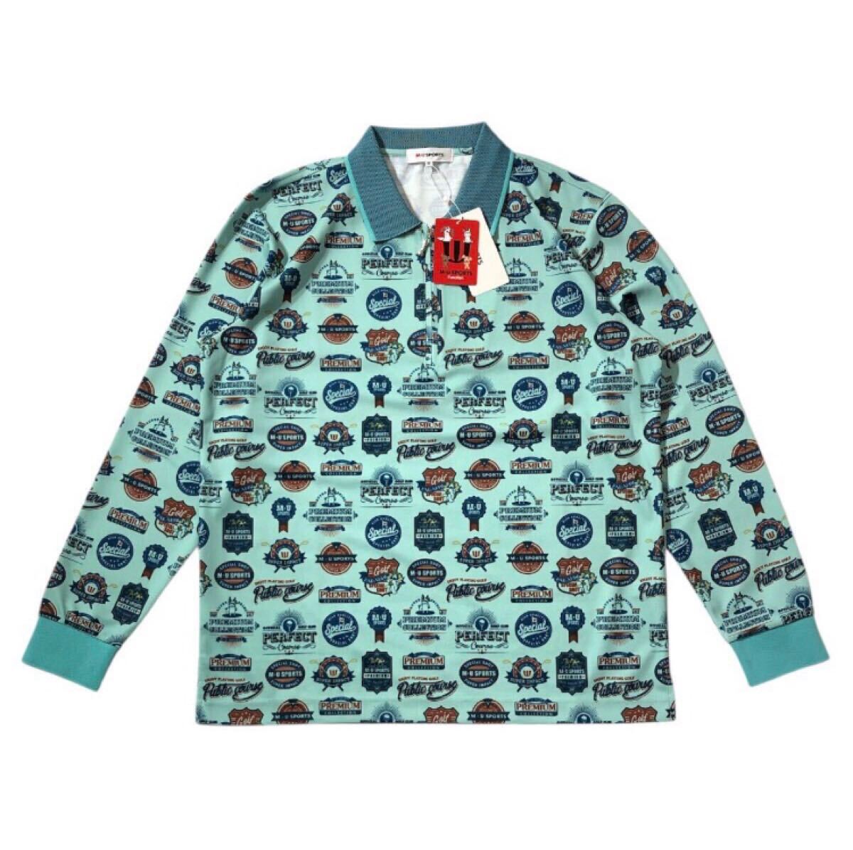 送料無料 未着用 タグ付 定価2.5万 ● M.U SPORTS ミエコウエサコ ● ロゴ総柄 吸汗速乾 UVカット 長袖 ハーフジップ ゴルフシャツ_画像1