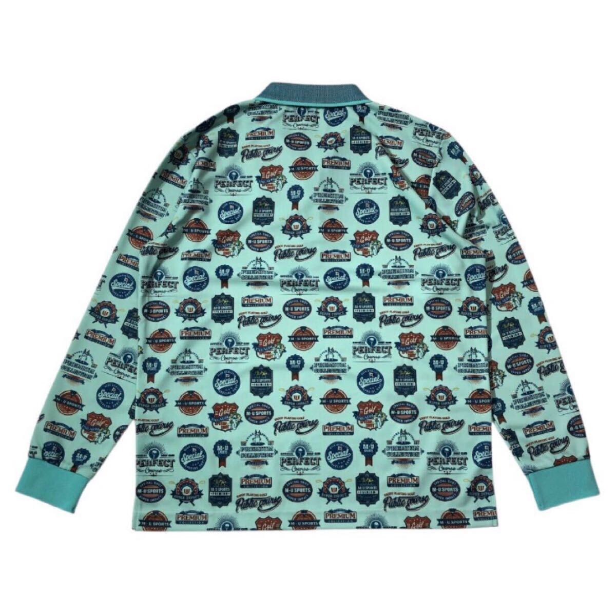 送料無料 未着用 タグ付 定価2.5万 ● M.U SPORTS ミエコウエサコ ● ロゴ総柄 吸汗速乾 UVカット 長袖 ハーフジップ ゴルフシャツ_画像2