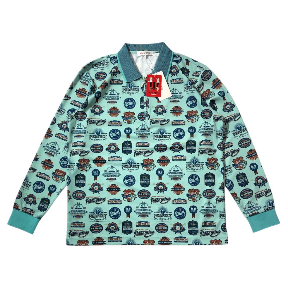 送料無料 未着用 タグ付 定価2.5万 ● M.U SPORTS ミエコウエサコ ● ロゴ 総柄 吸汗速乾 UVカット 長袖 ハーフジップ ゴルフ シャツ_画像1