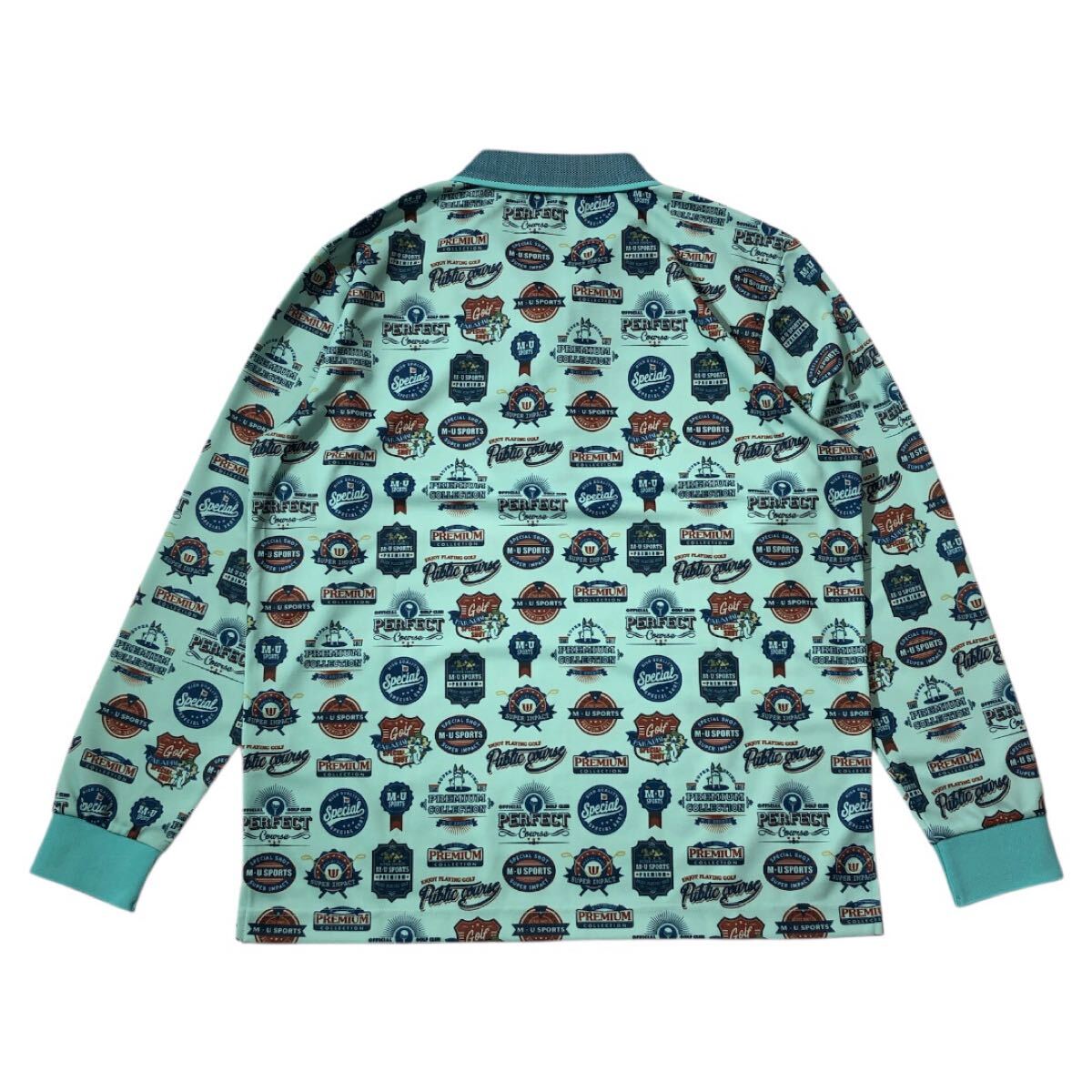 送料無料 未着用 タグ付 定価2.5万 ● M.U SPORTS ミエコウエサコ ● ロゴ 総柄 吸汗速乾 UVカット 長袖 ハーフジップ ゴルフ シャツ_画像2