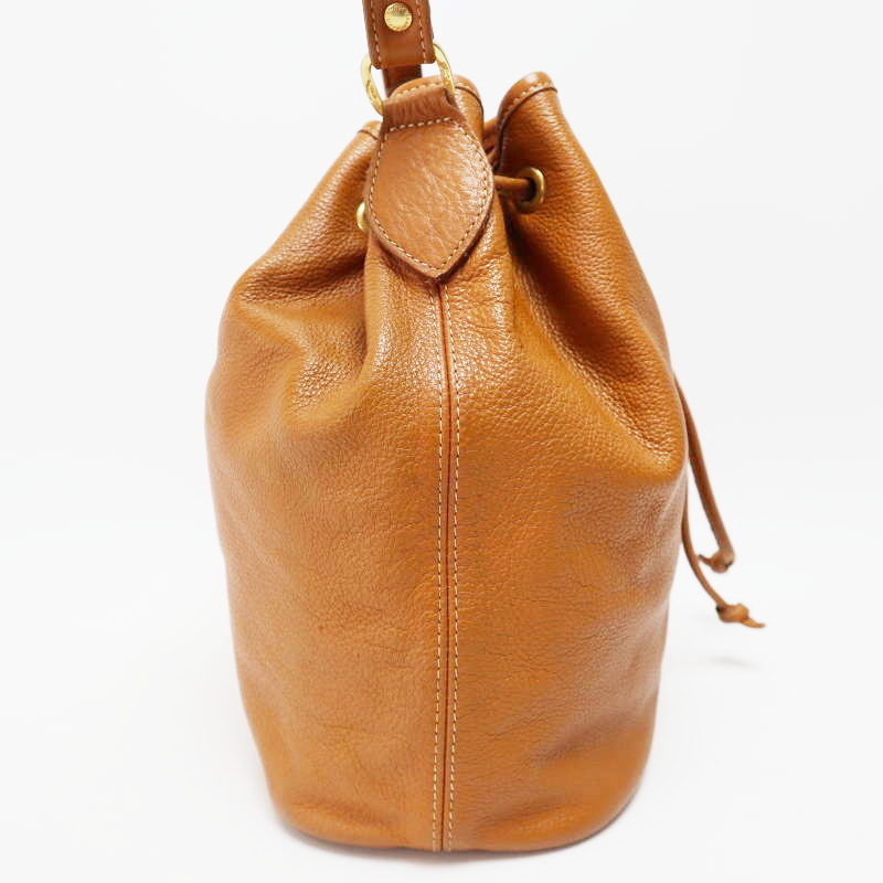 M05-k101 LONGCHAMP ロンシャン ロゴ レザー 巾著 ショルダーバッグ チャ