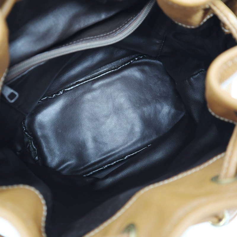 M05-k101 LONGCHAMP ロンシャン ロゴ レザー 巾著 ショルダーバッグ チャ