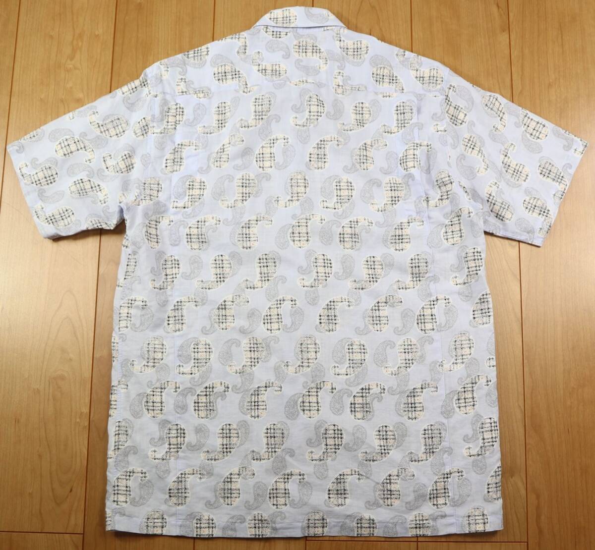 美品★綿麻★DAKS GOLF ダックス・ゴルフ コットンリネン チェックペイズリー半袖シャツ/Mサイズ_画像2