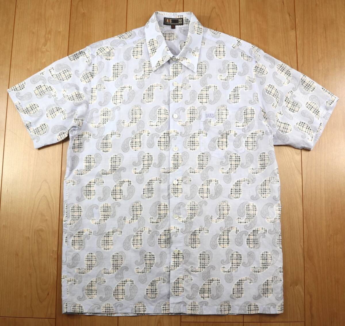 美品★綿麻★DAKS GOLF ダックス・ゴルフ コットンリネン チェックペイズリー半袖シャツ/Mサイズ_画像1