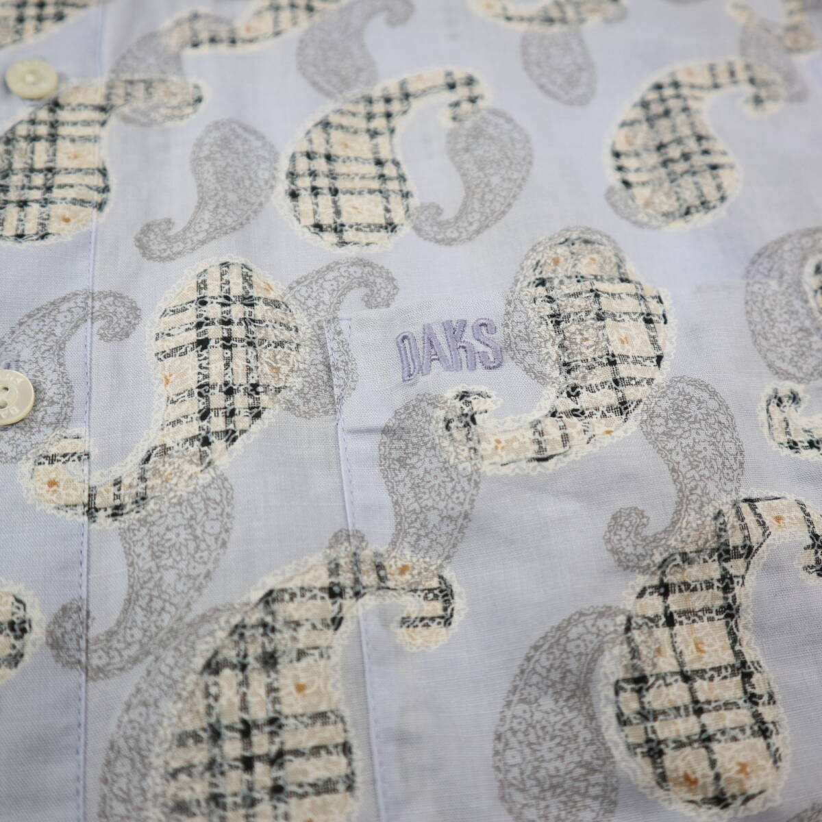 美品★綿麻★DAKS GOLF ダックス・ゴルフ コットンリネン チェックペイズリー半袖シャツ/Mサイズ_画像5