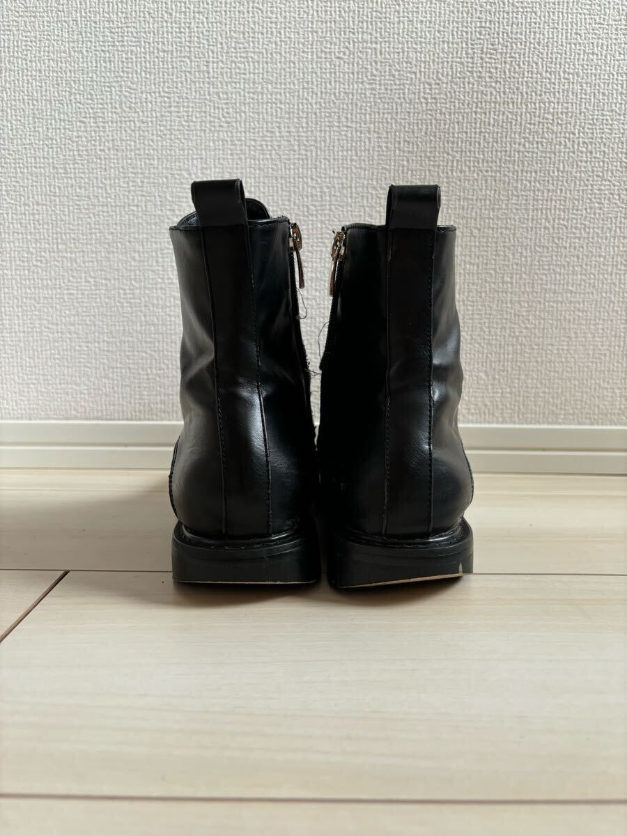 ◯(690)ブラック スクエアトゥー ショートブーツ(24.0cm)_画像4