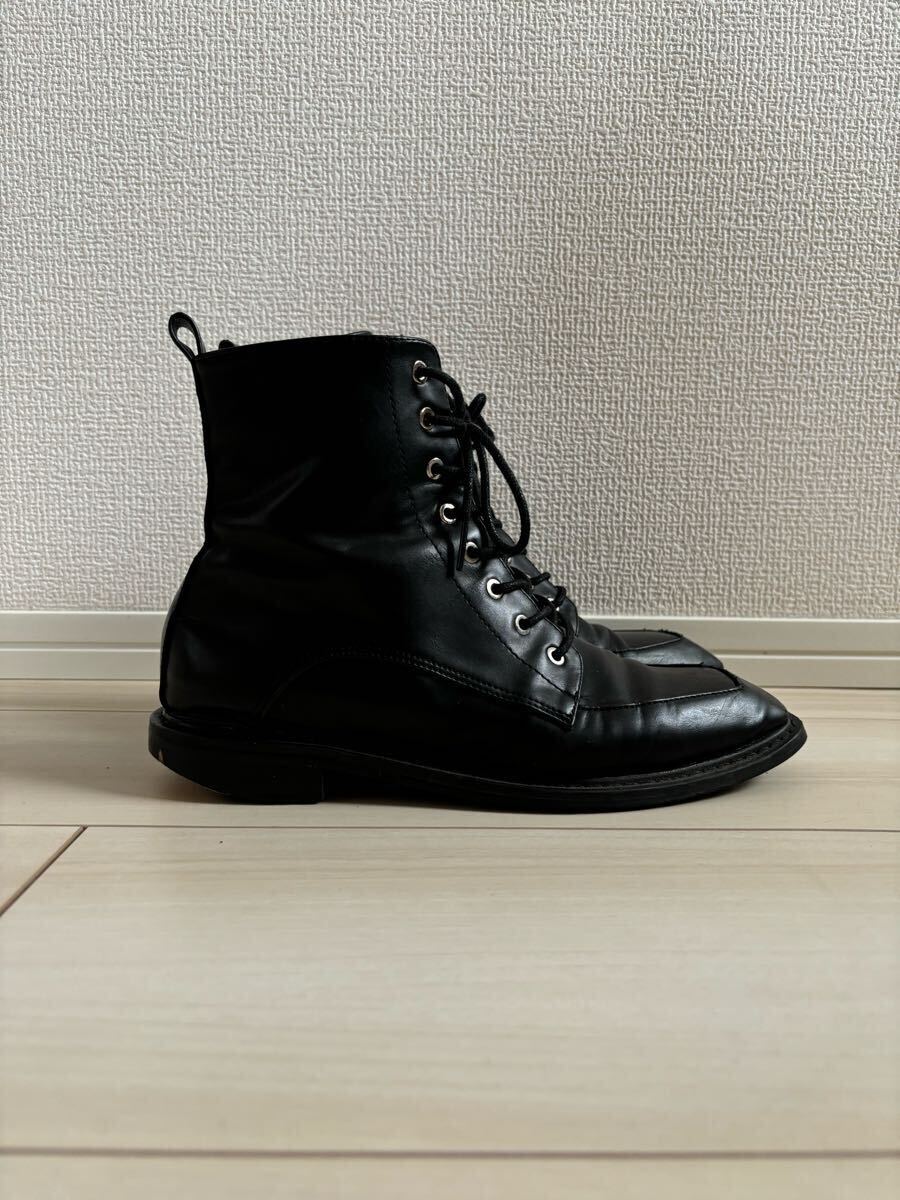 ◯(690)ブラック スクエアトゥー ショートブーツ(24.0cm)_画像5