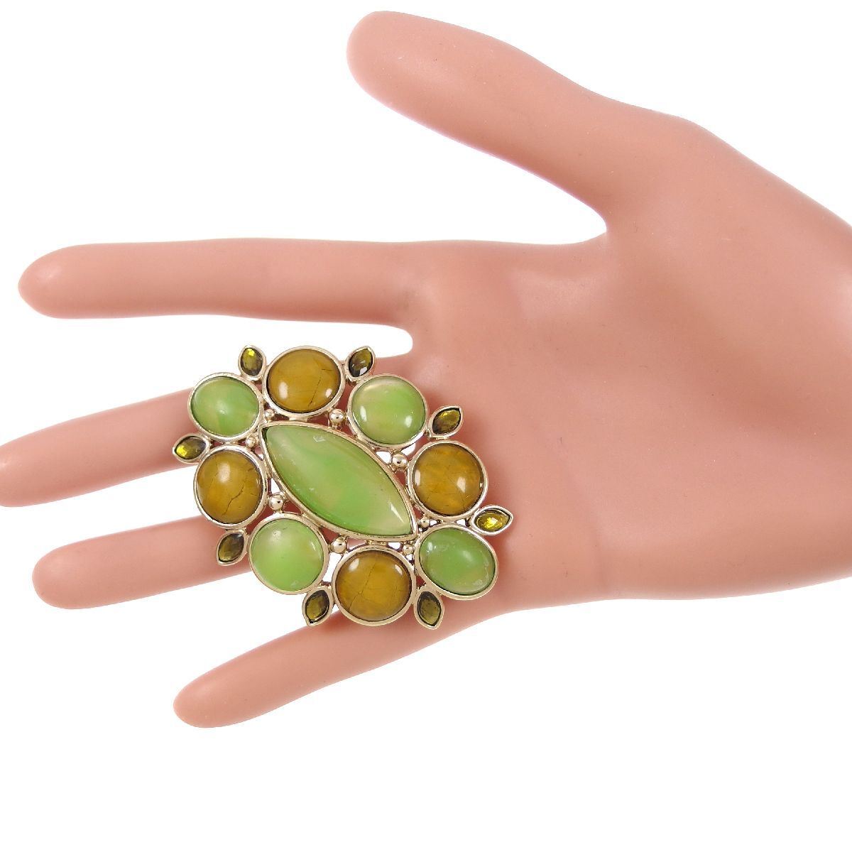 A10643◆【LC】◆ ３色のカラーストーン 色石 黃緑 イエロー Liz Claiborne ◆ ヴィンテージブローチ ◆