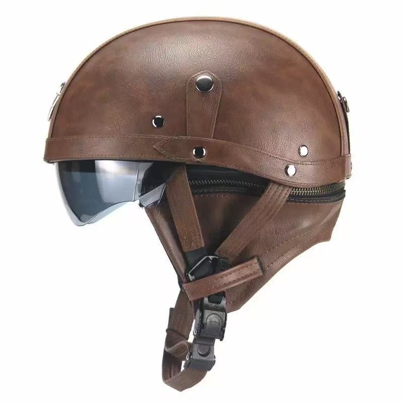 ☆新品バイク ジェットヘルメット 內(nèi)臓サングラス 男女兼用 高級(jí)品 PU レザー ハーレーヘルメット バイク 半キャップフ ダークブラウン