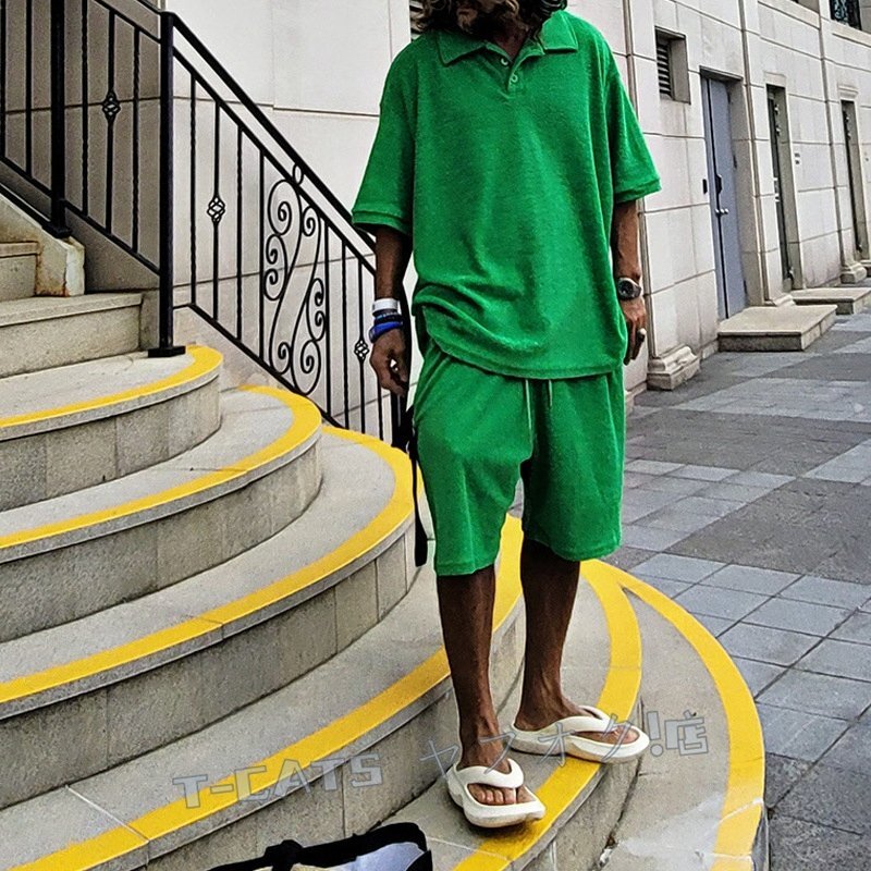 ☆新品 ジャージ 上下セットアップ メンズ スウェット 無地 半袖 Tシャツ ハーフパンツ 部屋著 トレーナー ルームウェア 大きいサイズ 夏
