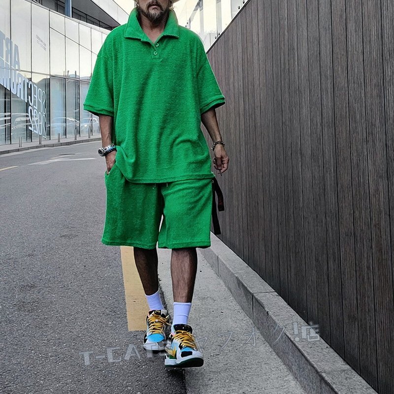 ☆新品 ジャージ 上下セットアップ メンズ スウェット 無地 半袖 Tシャツ ハーフパンツ 部屋著 トレーナー ルームウェア 大きいサイズ 夏