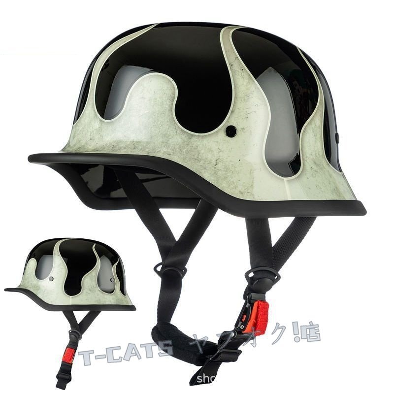 ☆新品ハーフヘルメット 半ヘルメット ドイツ軍 ヘルメット レトロヘルメット 半帽ヘルメット 耐沖撃性 超軽量 6色選択可 Ｍ~2XL 白黒