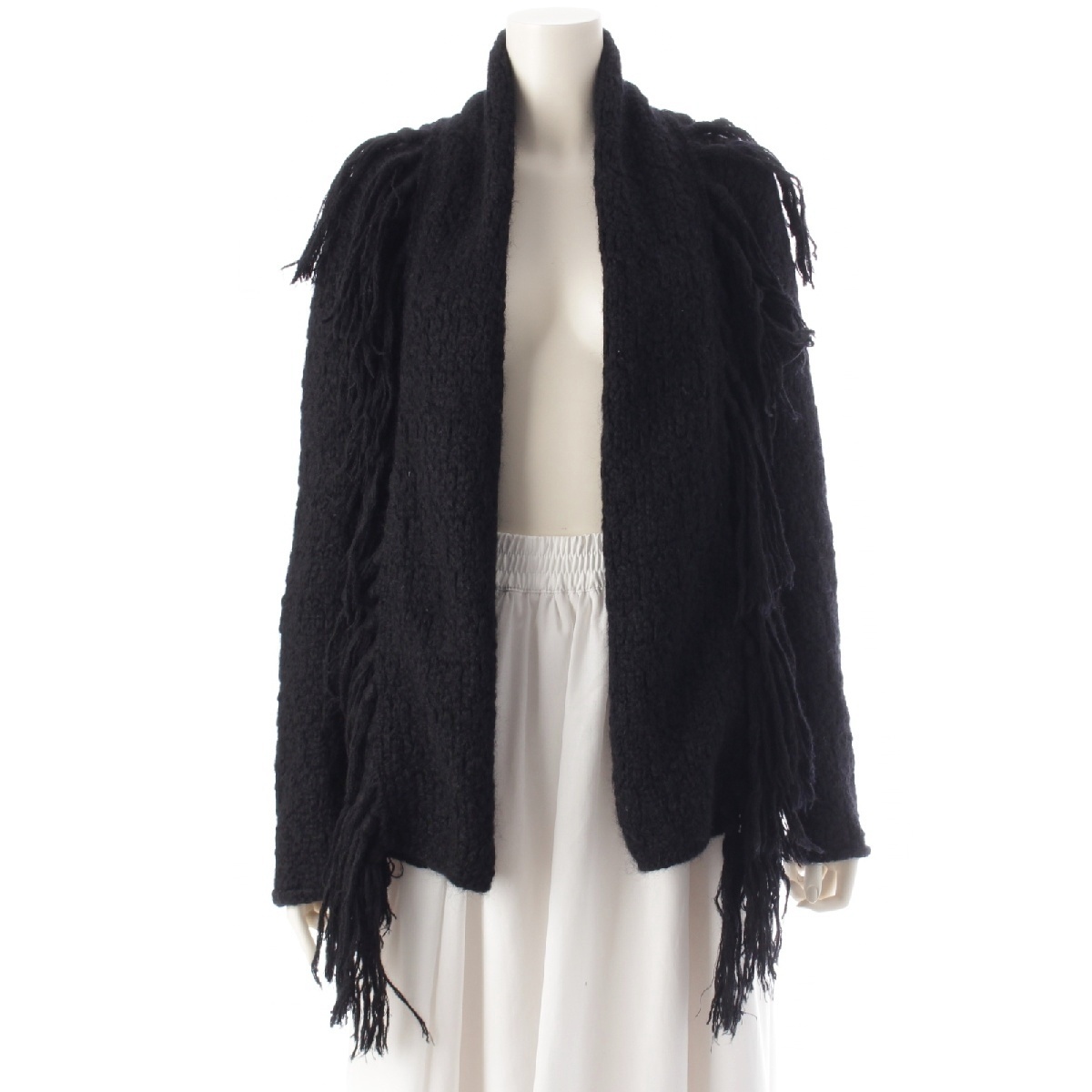 グッチ モヘア フリンジカーディガン ポンチョ 304359 ブラック XS【中古】