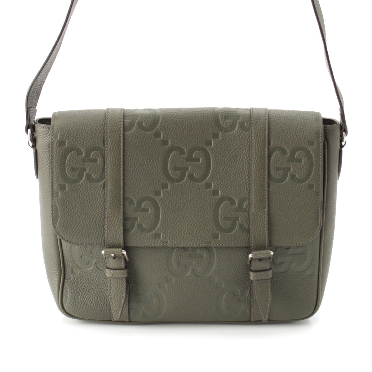 グッチ エンボスレザー ジャンボGG ミディアム メッセンジャーバッグ 760234 カーキ【中古】