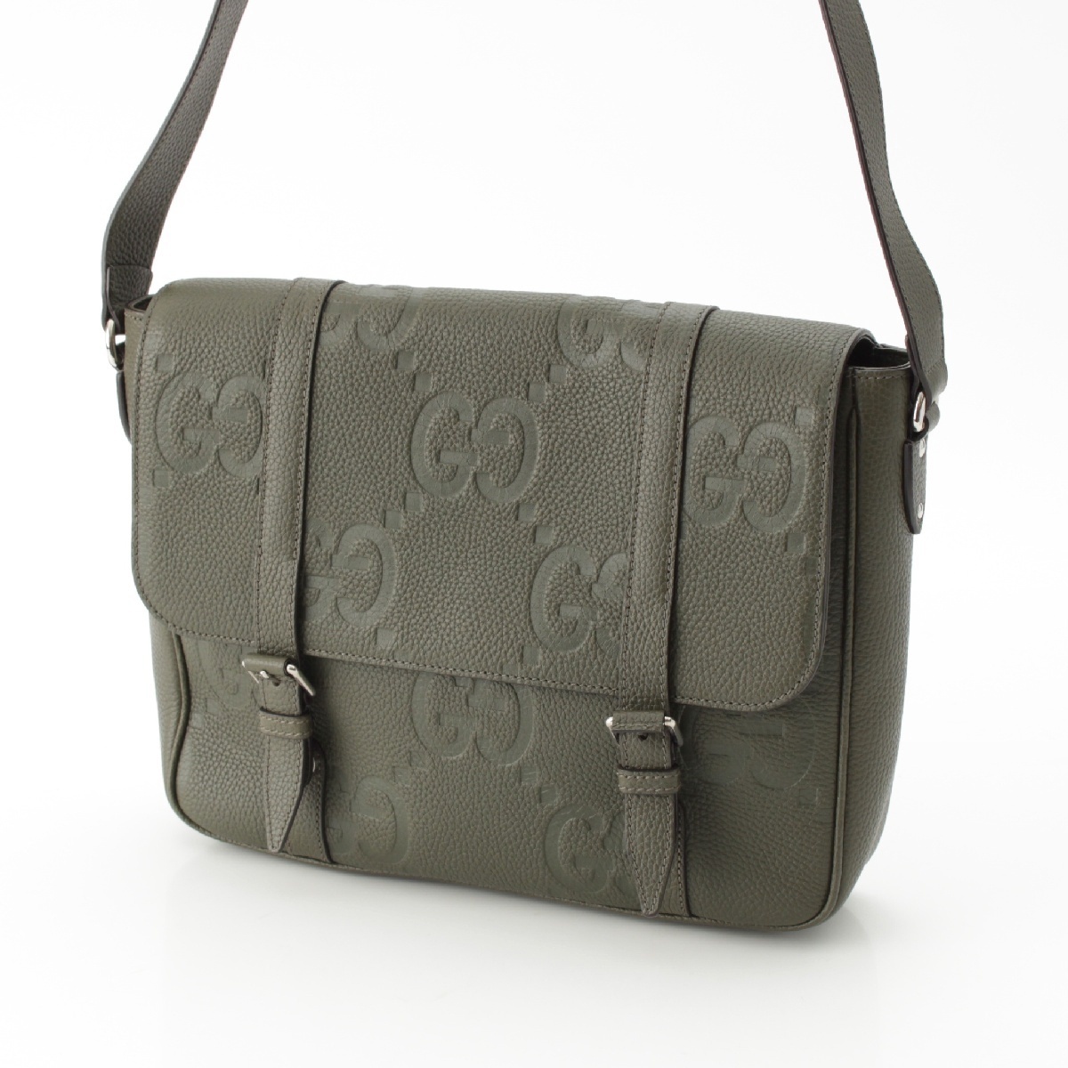 グッチ エンボスレザー ジャンボGG ミディアム メッセンジャーバッグ 760234 カーキ【中古】