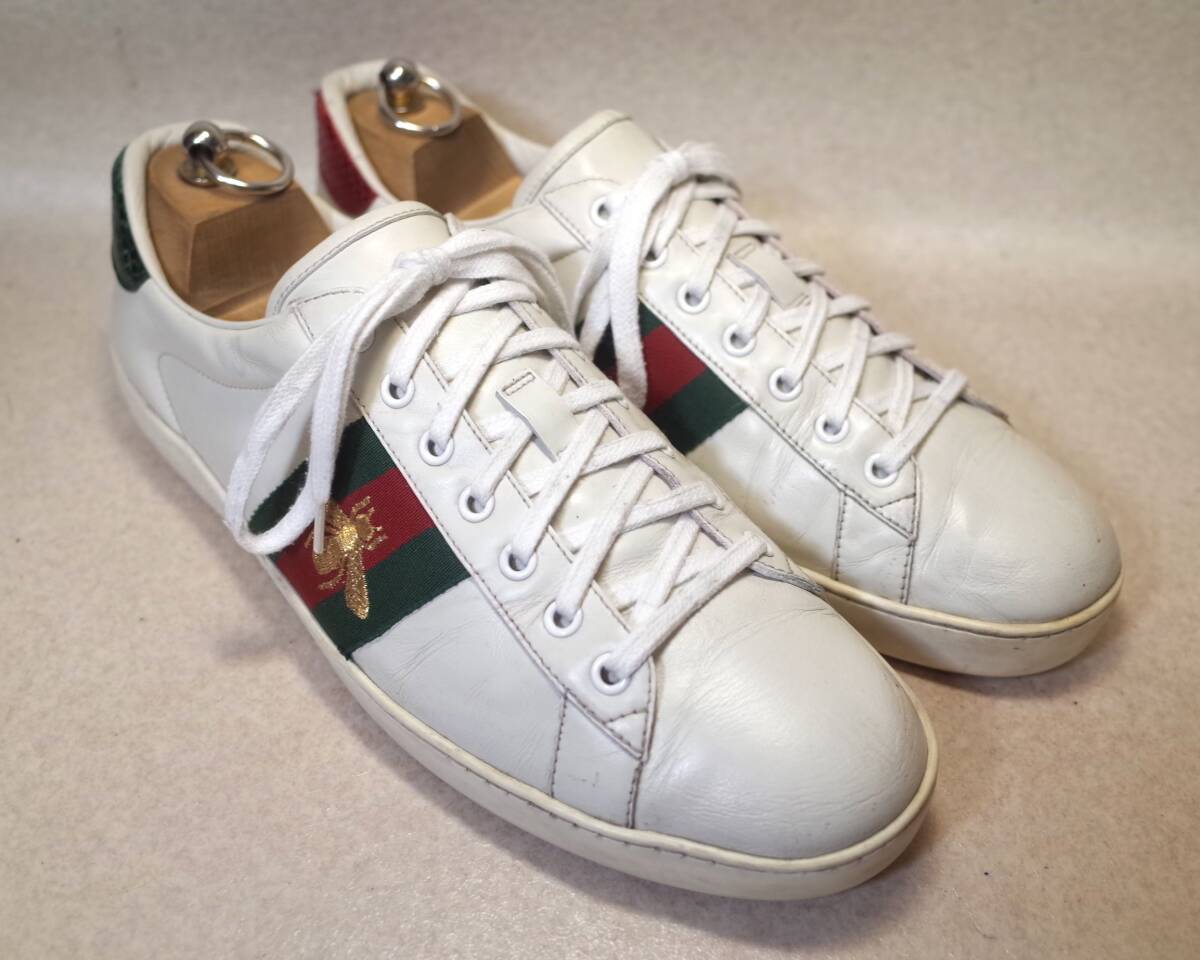 【送料無料】5044■GUCCI/グッチ■イタリア制レザースニーカー/エース/蜂モチーフ刺繍/エンブロイダリー/シェリーライン/28.5cm■