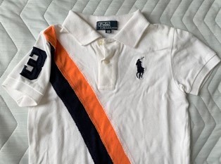 ラルフローレン★半袖ポロシャツ★100★白★オレンジ?紺★胸紺マーク刺繍★半袖シャツ