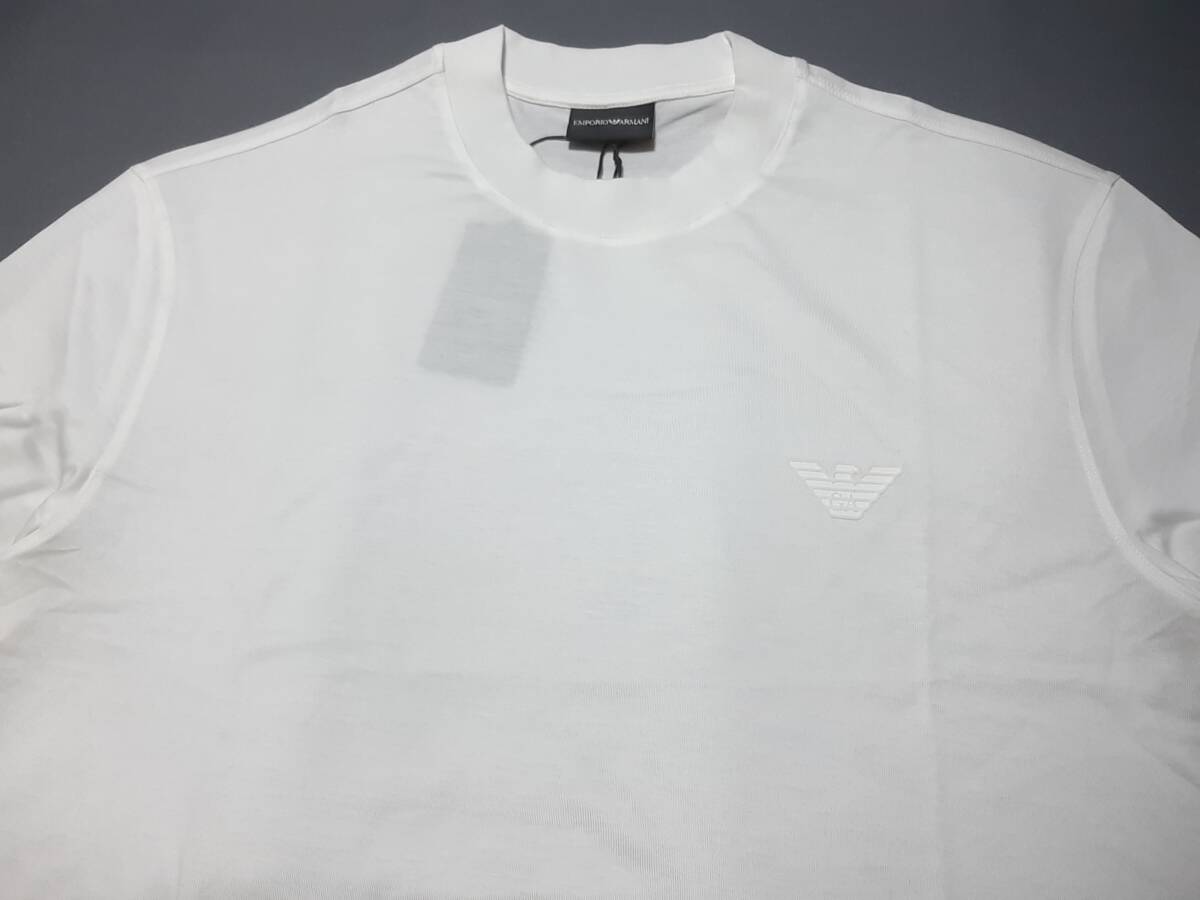 [新品]EMPORIO ARMANI　フロッキーイーグル入り【メンズ?ジャージ半袖Tシャツ】◆2024-25年秋冬モデル　サイズ：XL(52相當)　◆色：白