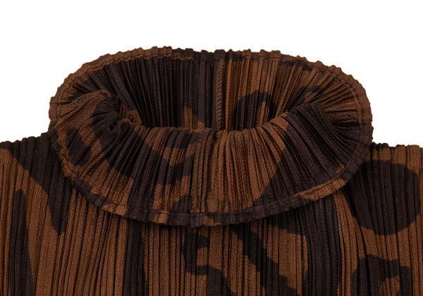 プリーツプリーズPLEATS PLEASE ドローイングプリントプリーツハイネックカットソー 茶黒4