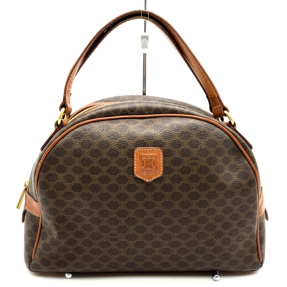CELINE セリーヌ M95 ハンドバッグ ミニボストンバッグ PVC レザー マカダム柄 ブラウン 茶色 レディース カジュアル