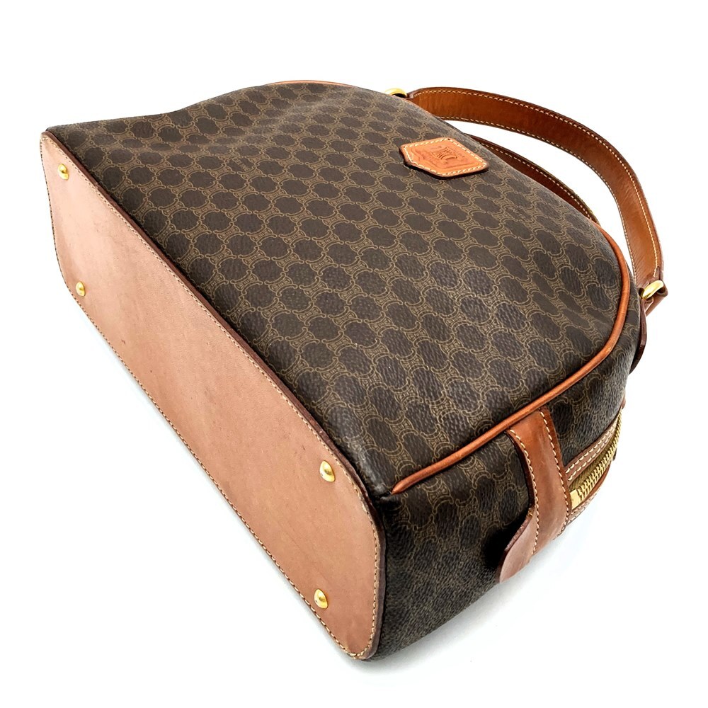 CELINE セリーヌ M95 ハンドバッグ ミニボストンバッグ PVC レザー マカダム柄 ブラウン 茶色 レディース カジュアル