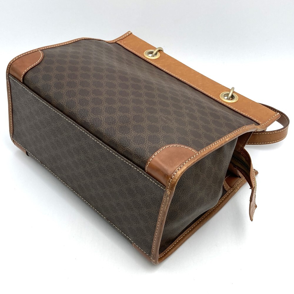 CELINE セリーヌ M17 1 ハンドバッグ PVC マカダム柄 レザー ゴールド金具 ブラウン 茶色 レディース メンズ シンプル