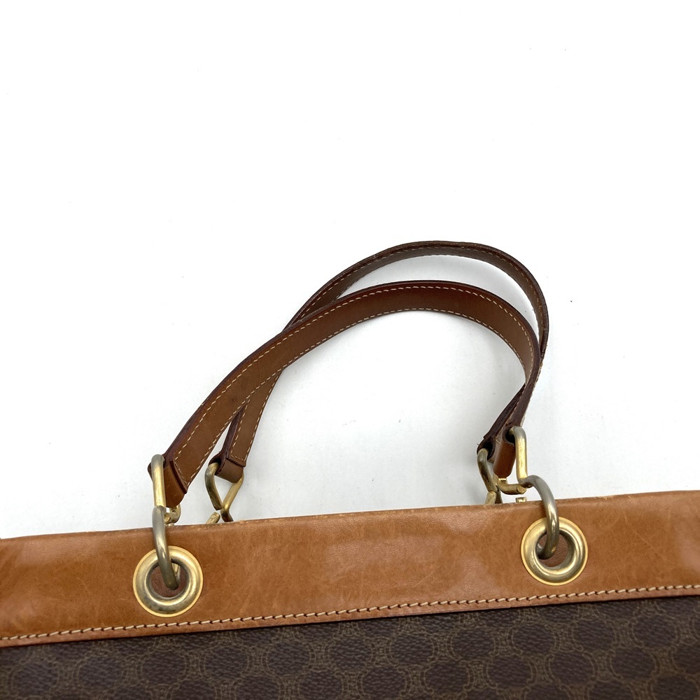 CELINE セリーヌ M17 1 ハンドバッグ PVC マカダム柄 レザー ゴールド金具 ブラウン 茶色 レディース メンズ シンプル