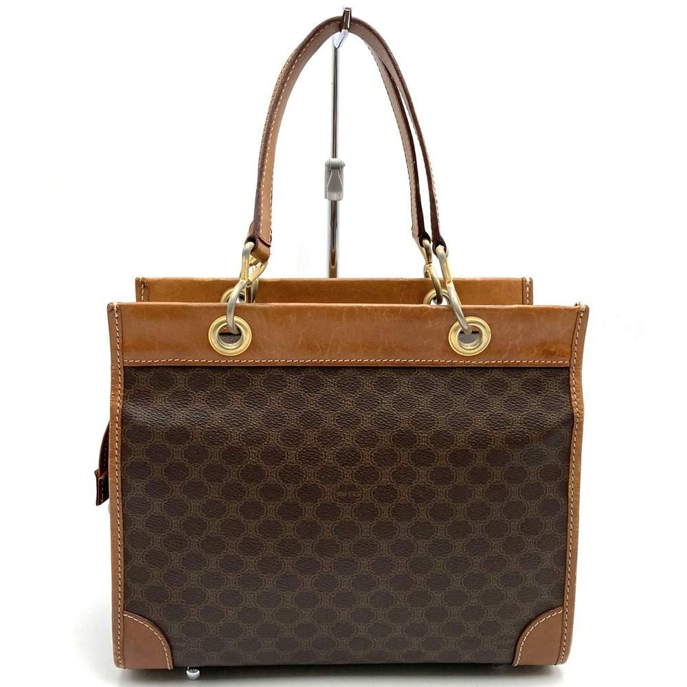 CELINE セリーヌ M17 1 ハンドバッグ PVC マカダム柄 レザー ゴールド金具 ブラウン 茶色 レディース メンズ シンプル