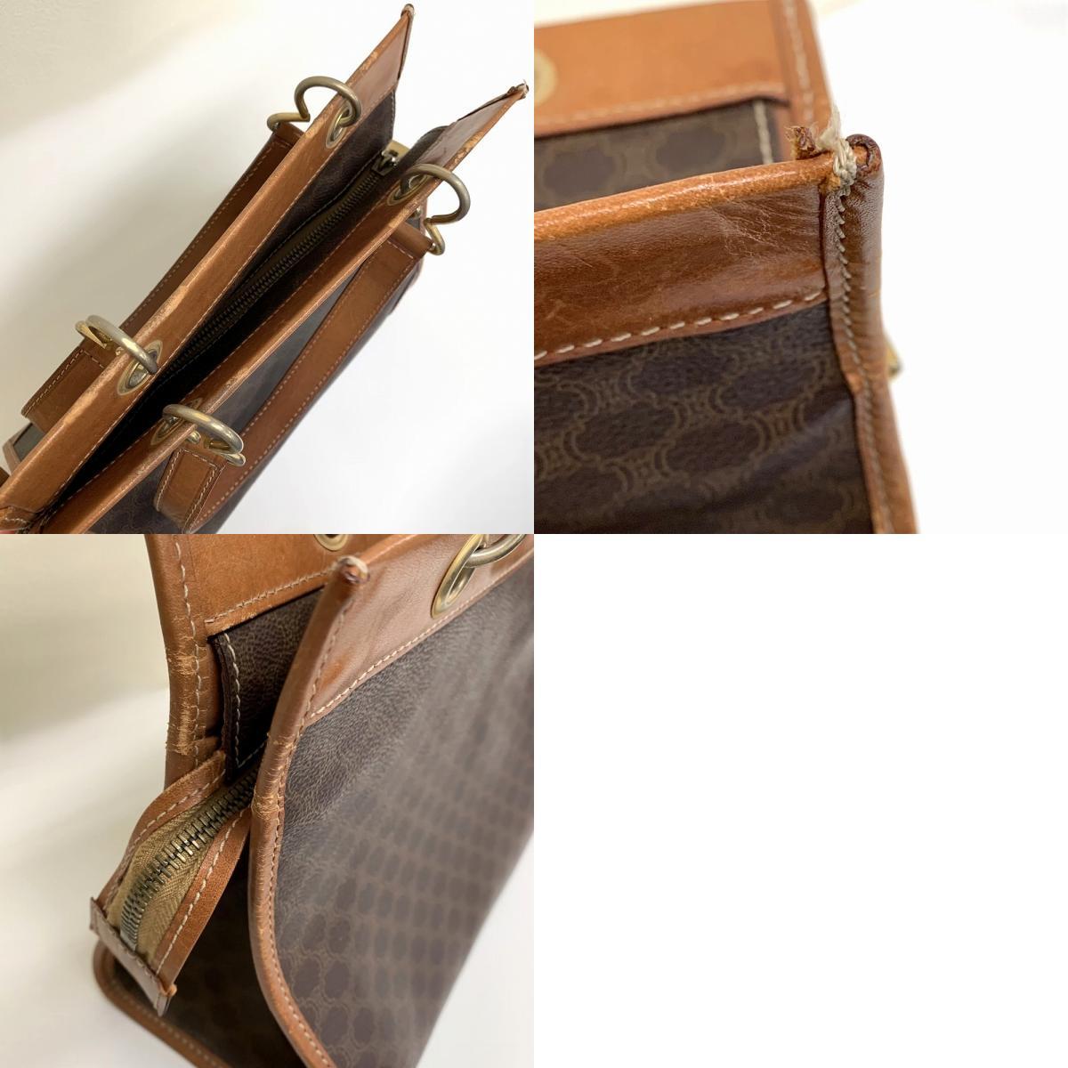 CELINE セリーヌ M17 1 ハンドバッグ PVC マカダム柄 レザー ゴールド金具 ブラウン 茶色 レディース メンズ シンプル
