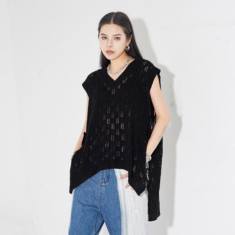 ベスト ニットトップス ノースリーブ 重ね著 カジュアル シンプル レディース