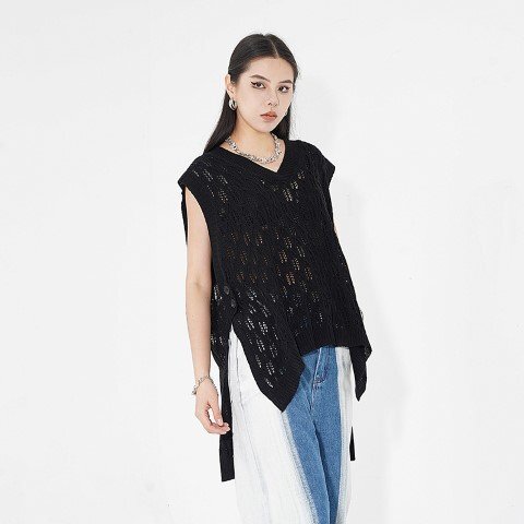 ベスト ニットトップス ノースリーブ 重ね著 カジュアル シンプル レディース