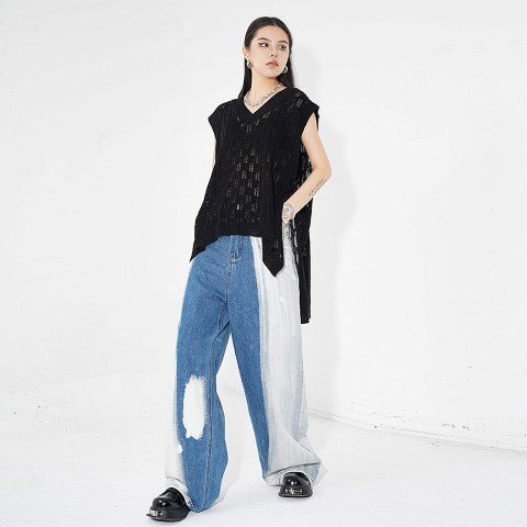 ベスト ニットトップス ノースリーブ 重ね著 カジュアル シンプル レディース