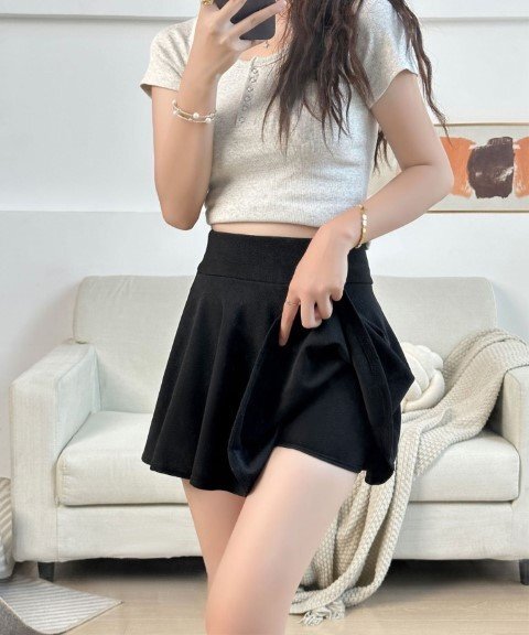 フレアスカート ミニ丈 ミニスカート 學(xué)園祭 ダンス衣裝 チアリーディング ワンサイズ インナーパンツ付きタイプ/ベージュ